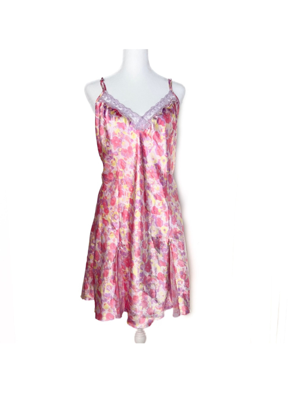 Y2K Floral Satin Slip Dress Pink Purple Coquette 90s Feminine Barbiecore Large